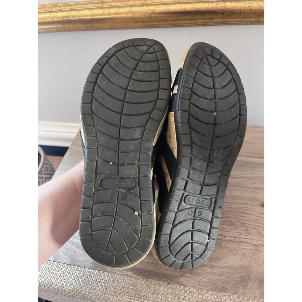 Crocs Womens 9 Black Eddie Criss Cross Wedge Slides Sandals